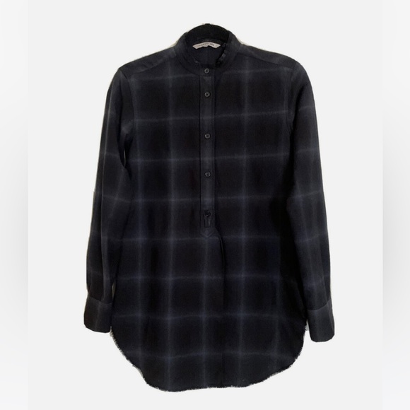 Helmut Lang Plaid Wool +Cashmere Distressed Plaid Blouse - Picture 8 of 9